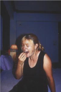 Anna eating fried locusts